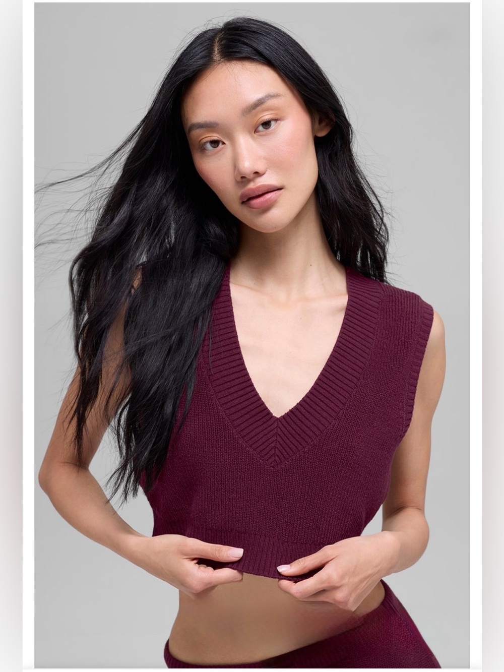 NEW Alo Supernatural Cropped Sweater Tank, Burgundy, XS